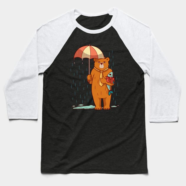 Bear in the middle of Rain, Vintage Retro Style Baseball T-Shirt by BoyOdachi